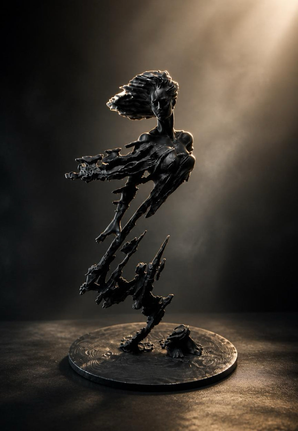 Shattered Soul | Abstract Female Sculpture - Matte Black - 21cm