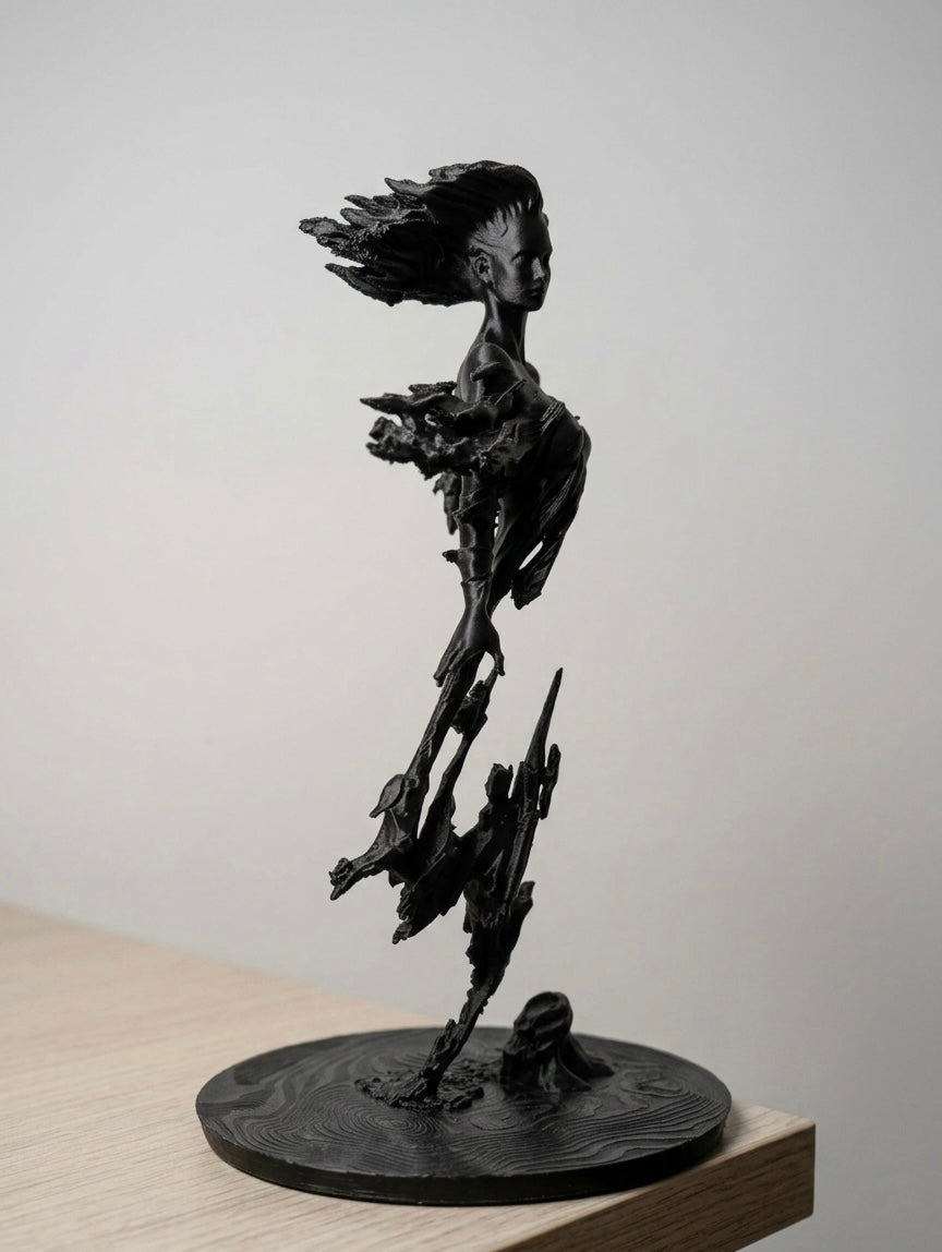Shattered Soul | Abstract Female Sculpture - Matte Black - 21cm